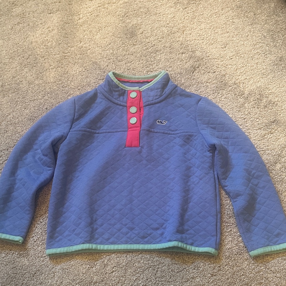 Vineyard Vines Kids Quilted Blue Sweatshirt with pink and Green Accents